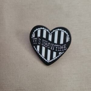 Beetlejuice "It's Showtime" black & white striped heart lapel pin